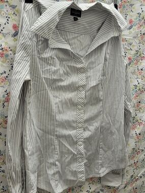 Express White Shirt with Thin Gray Stripes